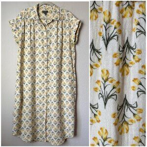 Style & Co. Gauzy Cotton Boho Floral Printed Button Up Midi Shirt Dress
